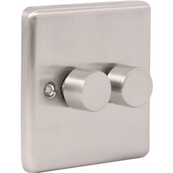 Wessex Brushed Stainless Steel LED Dimmer Switch 2 Gang 5W-150W