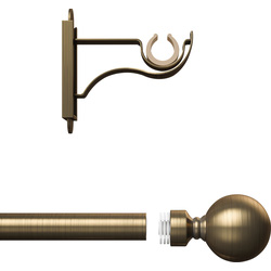 Rothley Curtain Pole Kit with Solid Orb Finials Antique Brass 25mm x 1829mm