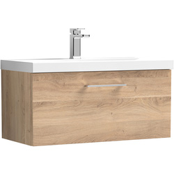 nuie Arno Single Drawer Wall Hung Vanity Unit Bleached Oak 800mm With Standard Basin