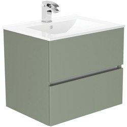 Newland Double Drawer Wall Hung Vanity Unit With Basin Sage Green 600mm
