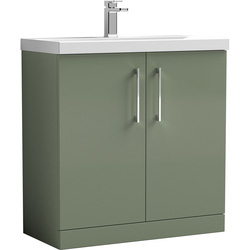 nuie Arno Double Door Floor Standing Vanity Unit Satin Green 800mm With Slim Edge Basin