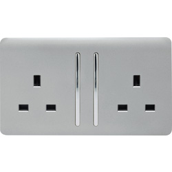 Trendiswitch Silver 2 Gang 13 Amp Switched Socket 2 Gang