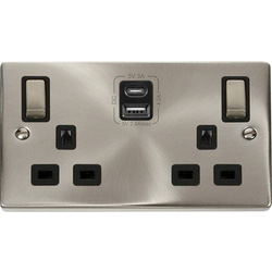 Click Deco Satin Chrome DP Switched Socket 4.2A 1 x Type A + 1 x Type C USB