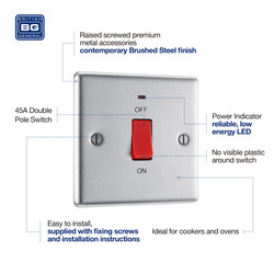 BG Brushed Steel 45A Double Pole Switch