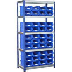 Eco Shelving Bay with Blue Bins 5 Tier