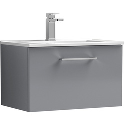 nuie Arno Single Drawer Wall Hung Vanity Unit Satin Grey 600mm With Minimalist Basin