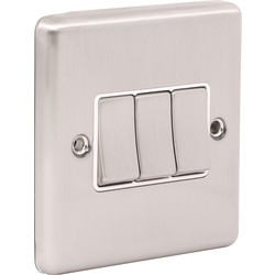 Wessex Electrical Wessex Brushed Stainless Steel Switch 3 Gang 2 Way - 24265 - from Toolstation