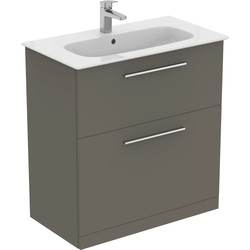 Ideal Standard / Ideal Standard i.life A Double Drawer Floor Standing Unit with Basin Matt Quartz Grey 800mm with Brushed Chrome Handles