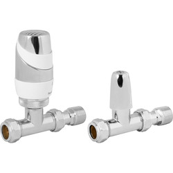 Pegler Decorative TRV and Lockshield White and Chrome Straight 15mm