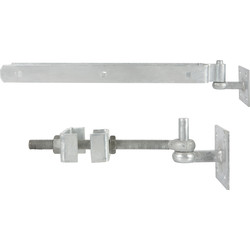 GateMate GateMate Field Gate Adjustable Double Strap Hinge Set with Hooks on Plate 600mm Galvanised - 24414 - from Toolstation