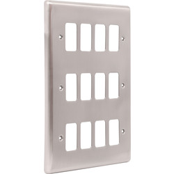 Wessex Brushed Stainless Steel Grid Front Plate 12 Gang