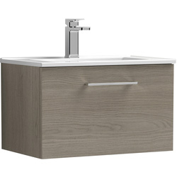 nuie Arno Single Drawer Wall Hung Vanity Unit Solace Oak 600mm With Minimalist Basin