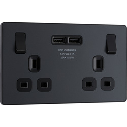 BG Evolve Matt Grey (Black Ins) Double Switched 13A Power Socket + 2 X Usb (3.1A) 