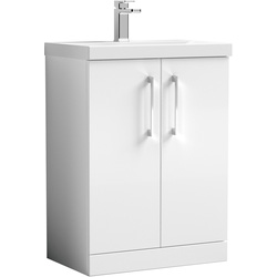 nuie Arno Double Door Floor Standing Vanity Unit Gloss White 600mm With Standard Basin