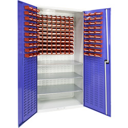 Barton Louvred Panel Cabinet with 3 Shelves & Bins 2000 x 1015 x 430mm - 60 TC1 Red & 80 TC2 Red Bins