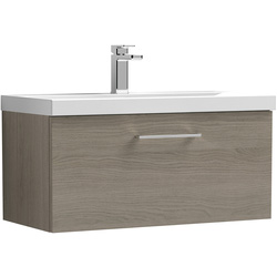 nuie Arno Single Drawer Wall Hung Vanity Unit Solace Oak 800mm With Standard Basin