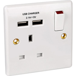 BG 13A Low Profile SP USB Switched Socket 1 Gang 2.1A