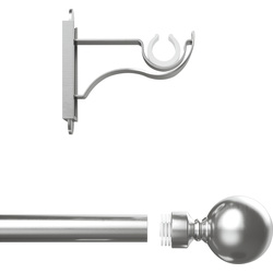 Rothley Curtain Pole Kit with Solid Orb Finials Brushed Stainless Steel 25mm x 1829mm