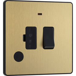 BG Evolve Brushed Brass (Black Ins) Switched 13A Fused Connection Unit With Power Led Indicator, And Flex Outlet 