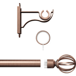 Rothley / Rothley Curtain Pole Kit with Cage Orb Finials & Rings Antique Copper 25mm x 1219mm