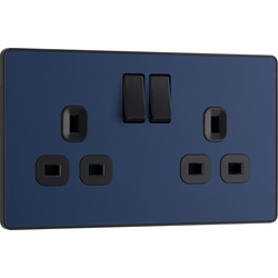 BG Evolve Matt Blue (Black Ins) Double Switched 13A Power Socket 