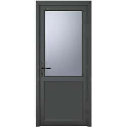 Crystal uPVC Single Door Half Glass Half Panel Right Hand Open In 890mm x 2090mm Obscure Double Glazed Grey/White