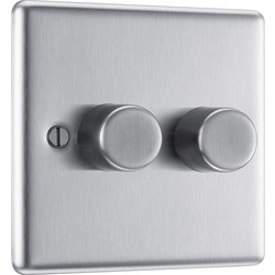 BG Brushed Steel Dimmer Switch 2 Gang 400W