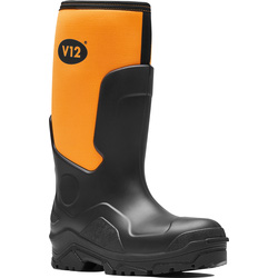 V12 Footwear / V12 Groundworker Safety Wellington Boots Orange/Black Size 4
