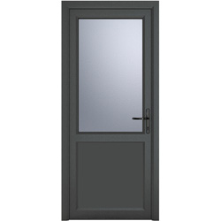 Crystal uPVC Single Door Half Glass Half Panel Left Hand Open In 840mm x 2090mm Obscure Double Glazed Grey/White