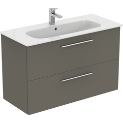 Ideal Standard i.life A Double Drawer Wall Hung Vanity Unit with Basin Matt Quartz Grey 1000mm with Brushed Chrome Handles