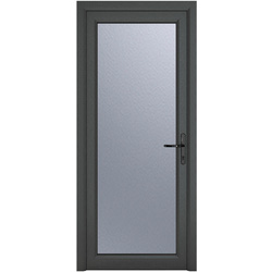 Crystal uPVC Single Door Full Glass Left Hand Open In 840mm x 2090mm Obscure Double Glazed Grey/White