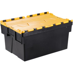 Euro Container 65L with Attached Lid 600 x 400 x 365mm - Yellow Lid