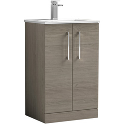 nuie Arno Double Door Floor Standing Vanity Unit Solace Oak 500mm With Minimalist Basin