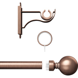 Rothley Curtain Pole Kit with Solid Orb Finials & Rings Antique Copper 25mm x 1219mm