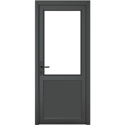 Crystal uPVC Single Door Half Glass Half Panel Right Hand Open In 920mm x 2090mm Clear Triple Glazed Grey/White