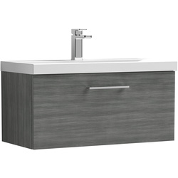 nuie Arno Single Drawer Wall Hung Vanity Unit Anthracite 800mm With Standard Basin