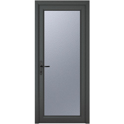 Crystal uPVC Single Door Full Glass Right Hand Open In 890mm x 2090mm Obscure Double Glazed Grey/White