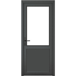 Crystal uPVC Single Door Half Glass Half Panel Right Hand Open In 890mm x 2090mm Clear Double Glazed Grey/White
