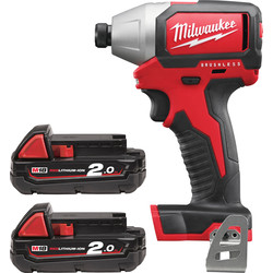 Milwaukee M18blid 202c 18v Li Ion Cordless Brushless Compact Impact Driver 2 X 0ah