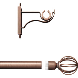 Rothley Curtain Pole Kit with Cage Orb Finials Antique Copper 25mm x 1829mm