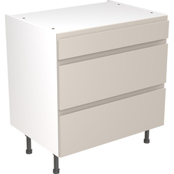 Kitchen Kit Flatpack J-Pull Kitchen Cabinet Base 3 Drawer Unit Super Gloss Light Grey 800mm