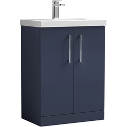 nuie Arno Double Door Floor Standing Vanity Unit Midnight Blue 600mm With Slim Edge Basin