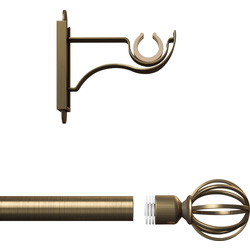 Rothley Curtain Pole Kit with Cage Orb Finials Antique Brass 25mm x 1219mm