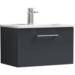 Nuie / nuie Arno Single Drawer Wall Hung Vanity Unit Soft Black 600mm With Minimalist Basin