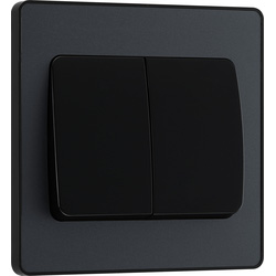 BG Evolve Matt Grey (Black Ins) Double Light Switch, 20A 16Ax, 2 Way, Wide Rocker 