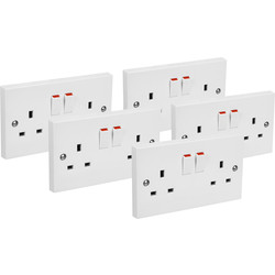 Axiom / Axiom Contractors Twin Switched Socket 5 Pack 2 Gang Single Pole Trade Pack