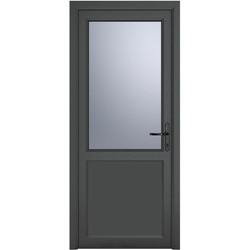 Crystal uPVC Single Door Half Glass Half Panel Left Hand Open In 890mm x 2090mm Obscure Triple Glazed Grey/White