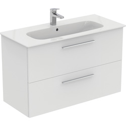 Ideal Standard i.life A Double Drawer Wall Hung Unit with Basin Matt White 1000mm with Brushed Chrome Handles