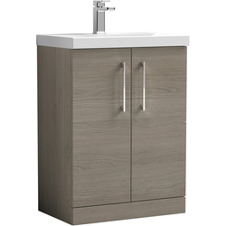 nuie Arno Double Door Floor Standing Vanity Unit Solace Oak 600mm With Standard Basin