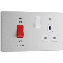 BG Evolve Brushed Steel (White Ins) Cooker Control Socket, Double Pole Switch With Led Power Indicators 